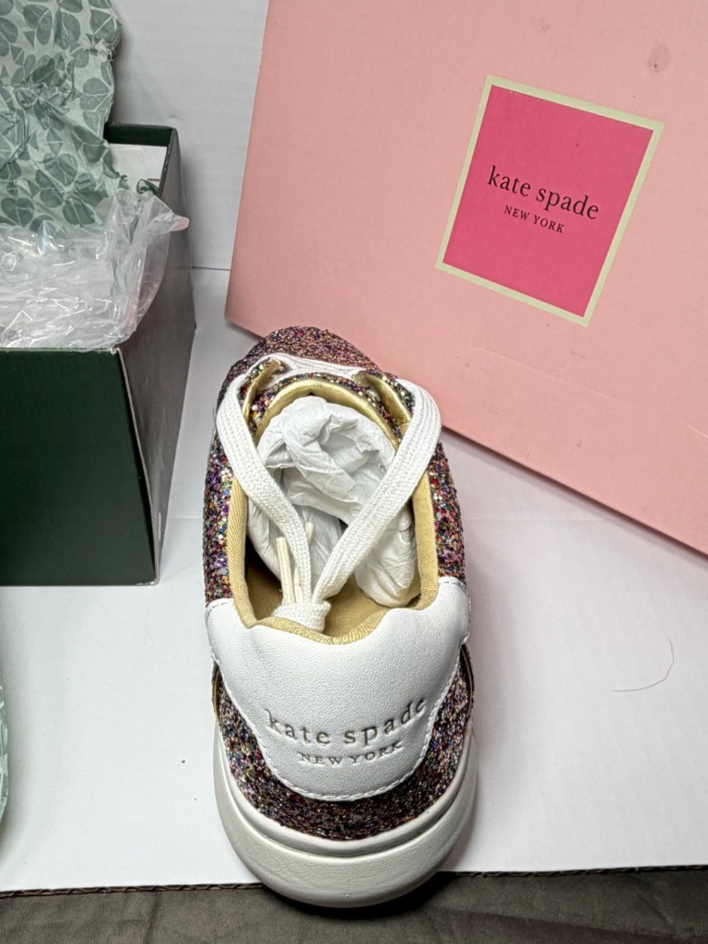 kate spade iridescent glitter low-top lift sneakers - white accents - Picture 6 of 8